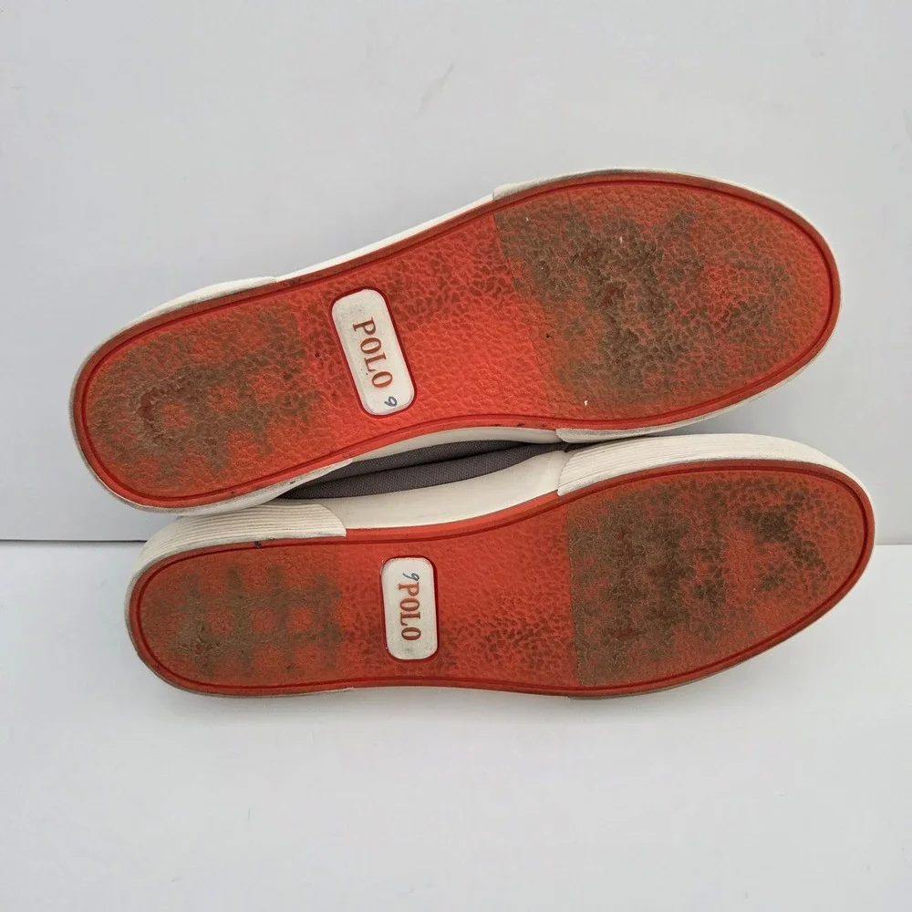 Polo Ralph Lauren Boat Shoes Grey Orange Canvas Moc Toe Mens 10